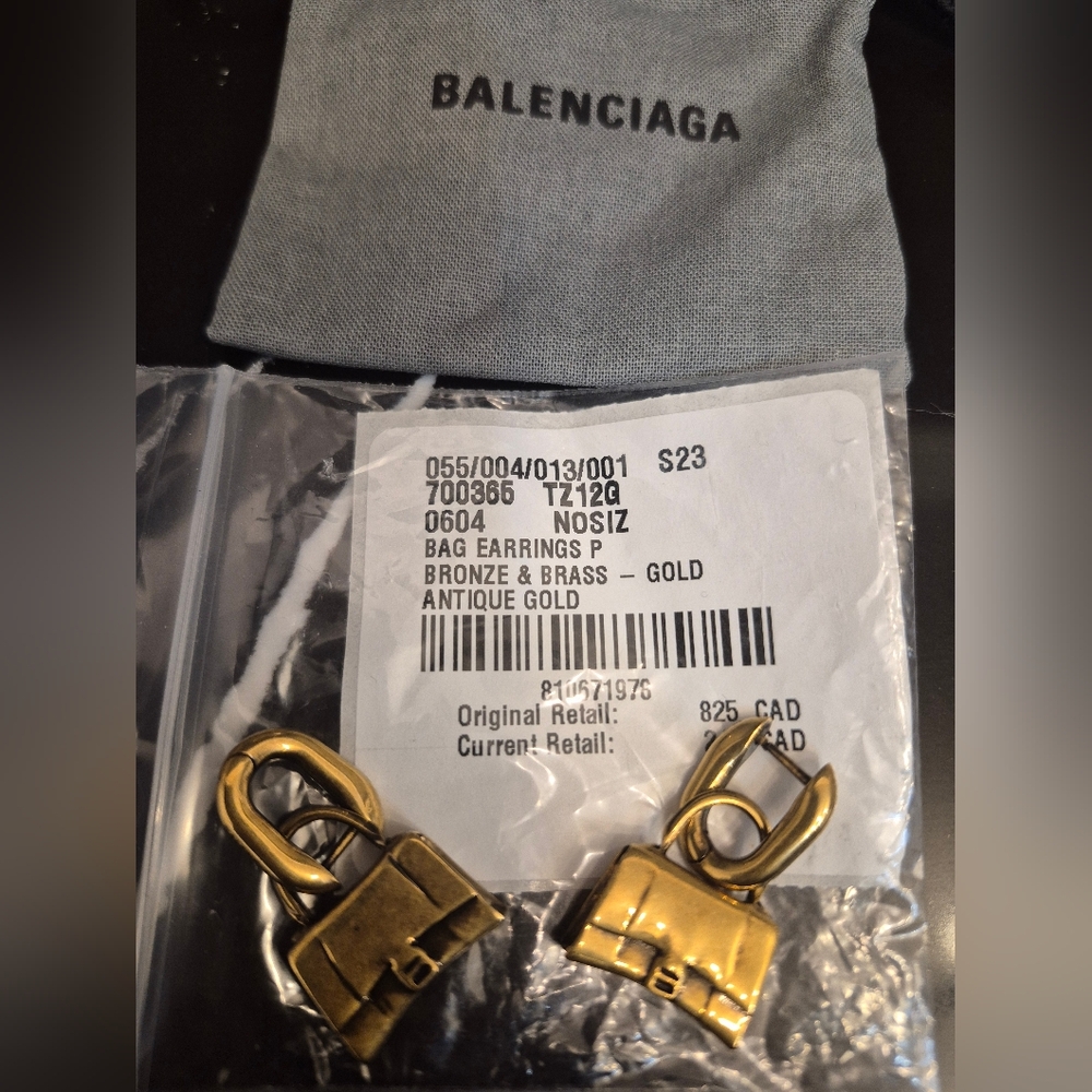 Balenciaga Antique Gold Bag Earrings